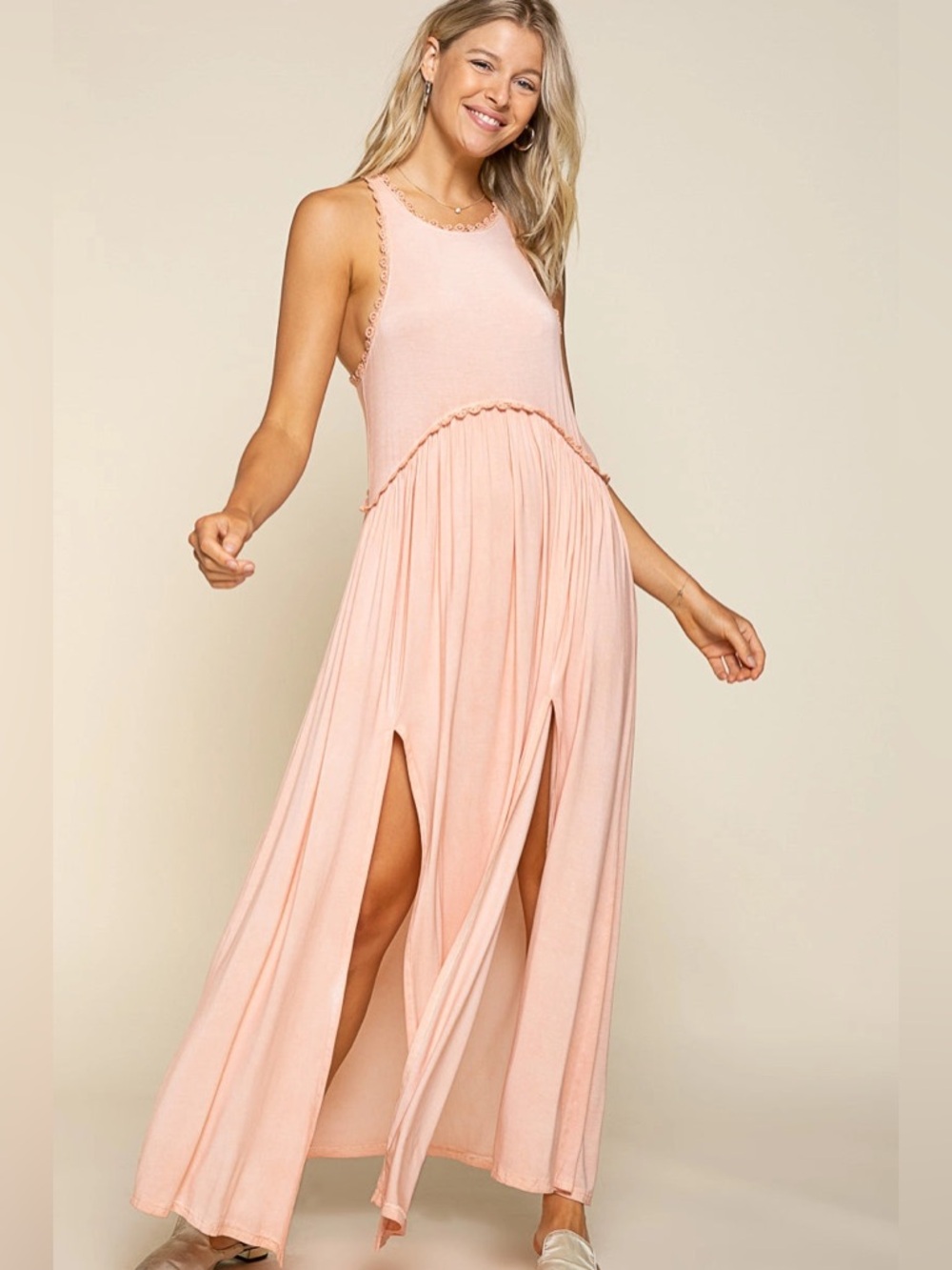 Baby Doll Side Slit Cut Out Maxi Dress - POL - Picture 3 of 5